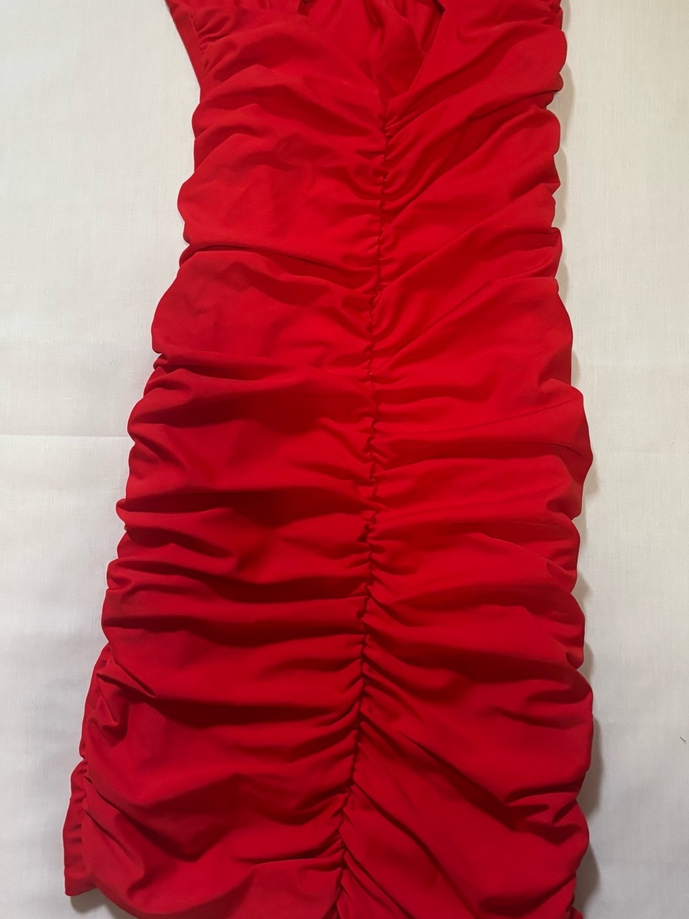 Tiger Mist Red Ruched V-Neck Bodycon Mini Dress - Picture 8 of 8